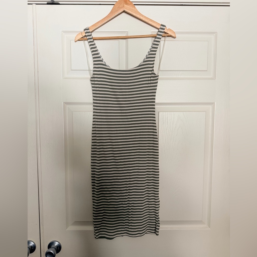 HYFVE Green and White Striped Midi Dress